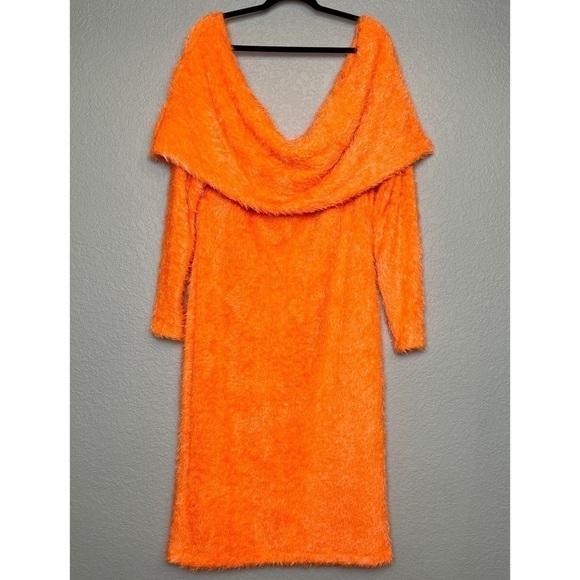 NWT ZELIE FOR SHE Sweater Dress Off Shoulder Fuzzy Eyelash Knit Neon Bodycon 2X - Picture 7 of 8